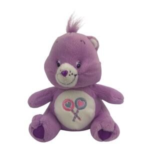 Vintage Nanco Care Bears Share Bear 6.5" Plush 2003 Purple Heart Lollipops Sits